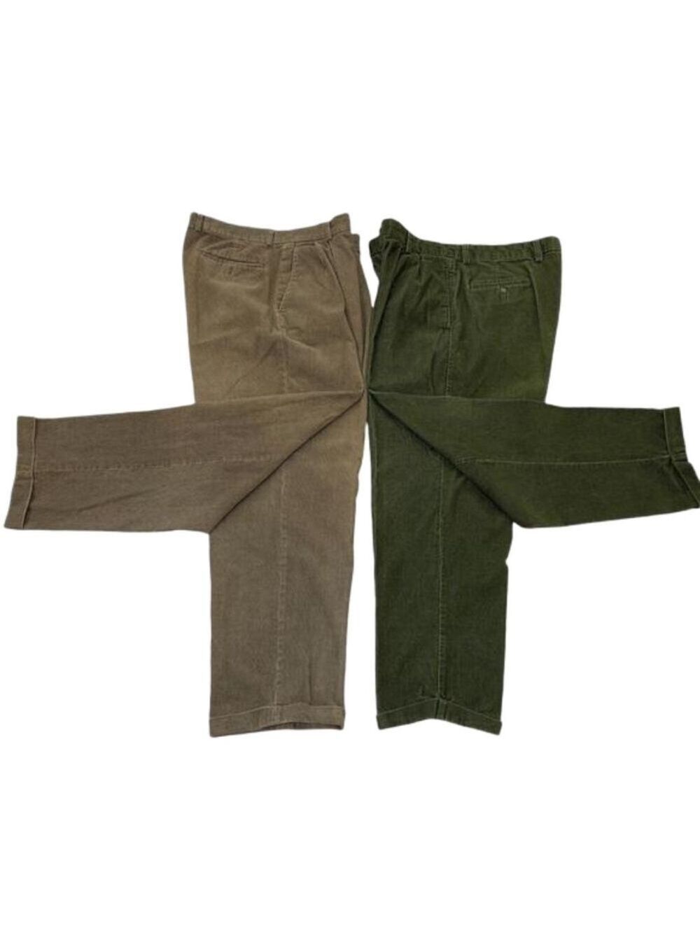 PLEATED FRONT CORDUROY PANTS W CUFFS CONSENSUS BROWN & DOCKERS OLIVE GREEN 36X30